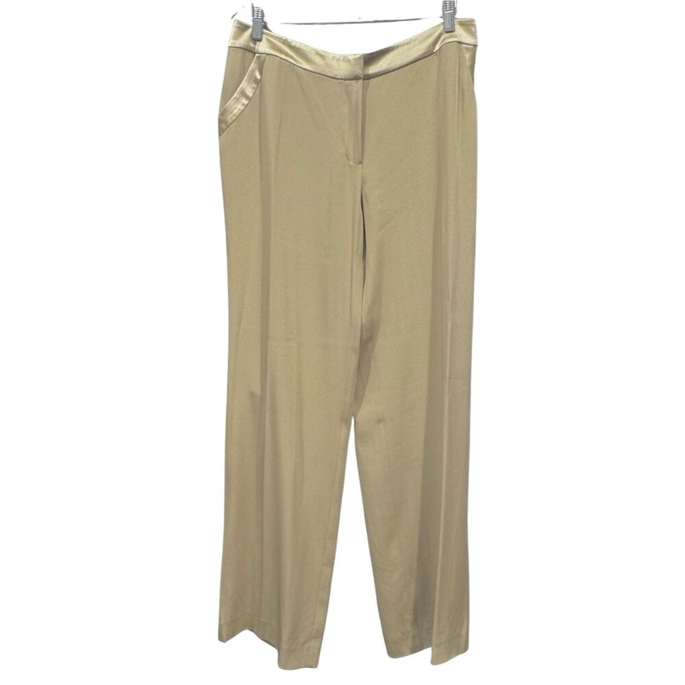 St. John Evening Womens 14 Silk Satin Wide Leg Pants Champagne Taupe Y2K Vintage